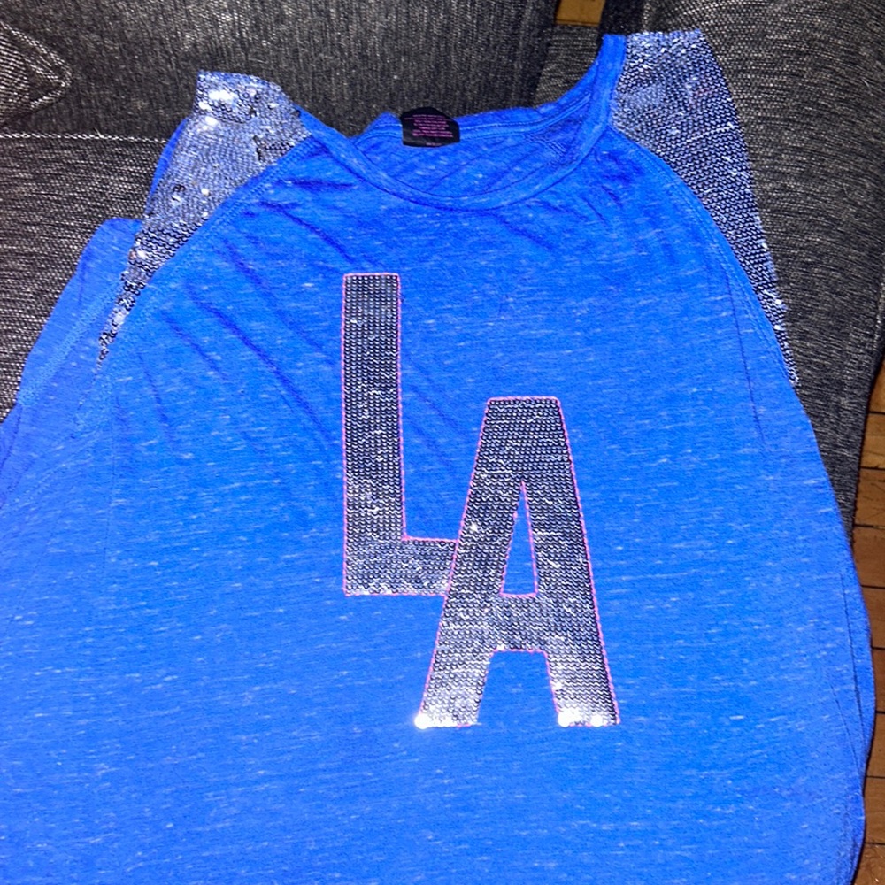 Heather blue Material girl LA tank top